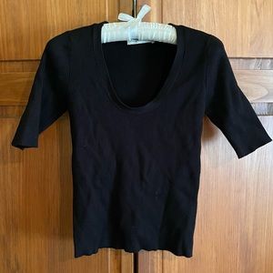ZARA Knit Short Sleeve Scoop Neck Top in Black